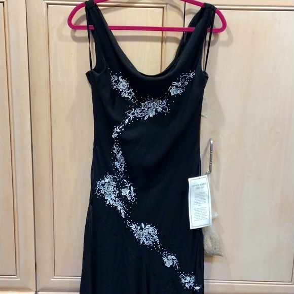 🖤 Y2K Black Beaded Sequin Rhinestone Silk/ Sheath/ Bias Cut Dress - Picture 4 of 16